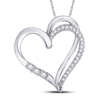 14k White Gold Round Diamond Open-center Heart Pendant 1/10 Cttw
