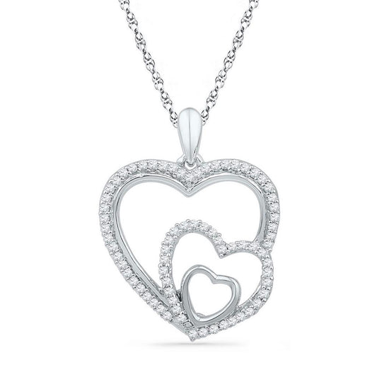 10k Two-tone Gold Round Diamond Double Heart Pendant 1/4 Cttw
