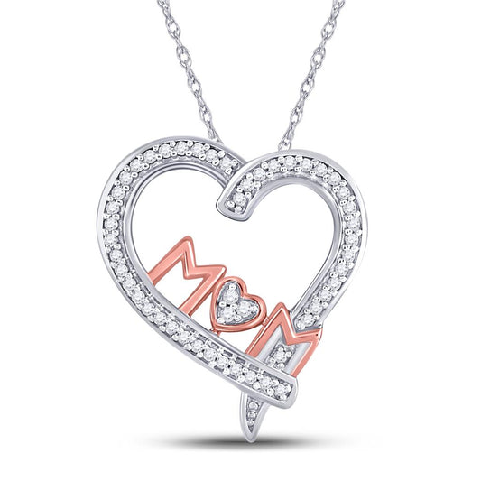 10k Two-tone Gold Round Diamond Mom Mother Heart Pendant 1/8 Cttw