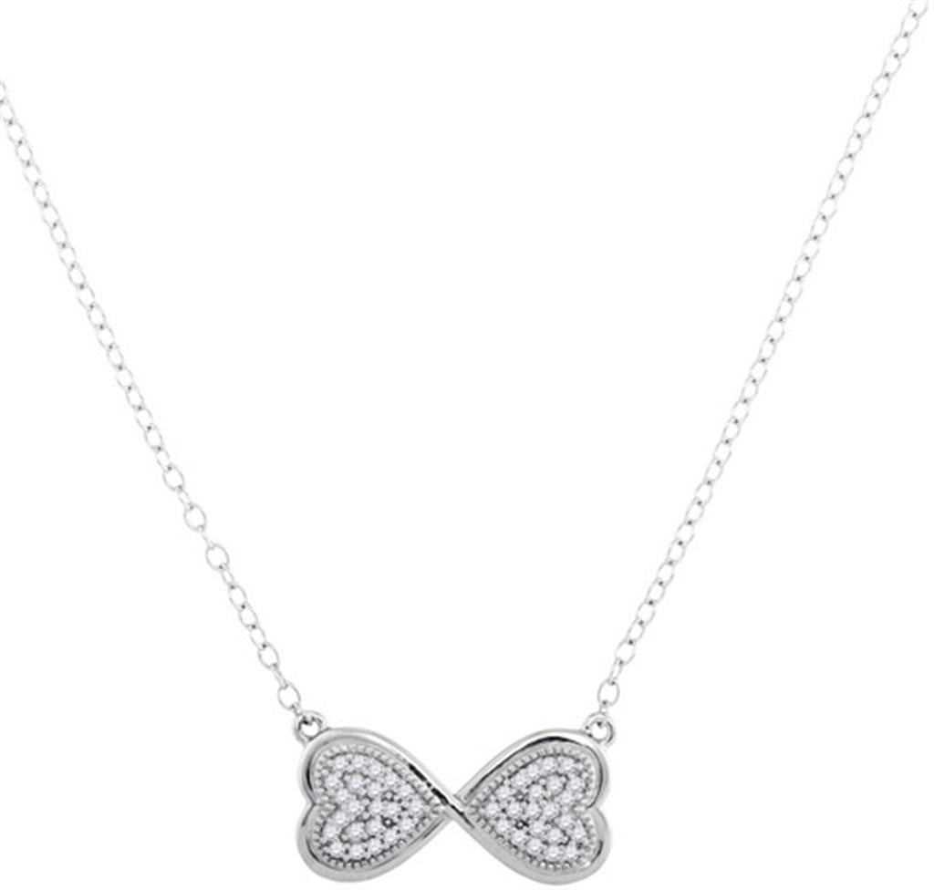 14k White Gold Round Diamond Infinity Heart Necklace 1/6 Cttw