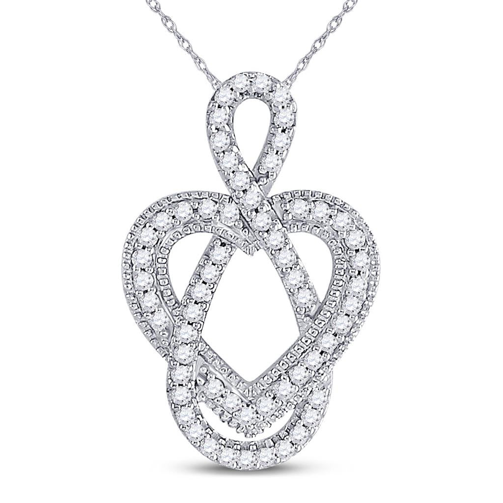 14k White Gold Round Diamond Captured Infinity Heart Pendant 1/6 Cttw