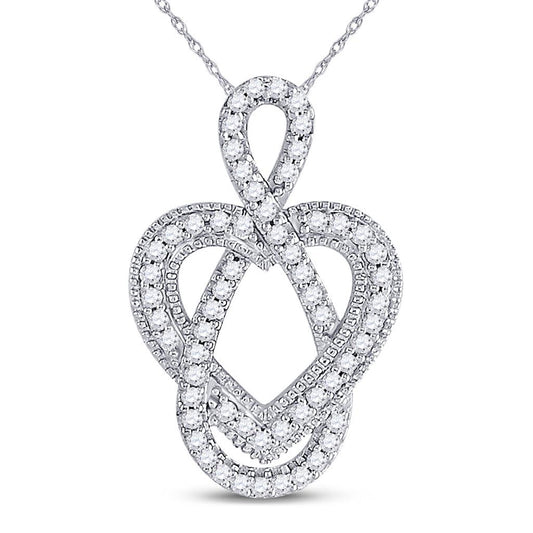 14k White Gold Round Diamond Captured Infinity Heart Pendant 1/6 Cttw