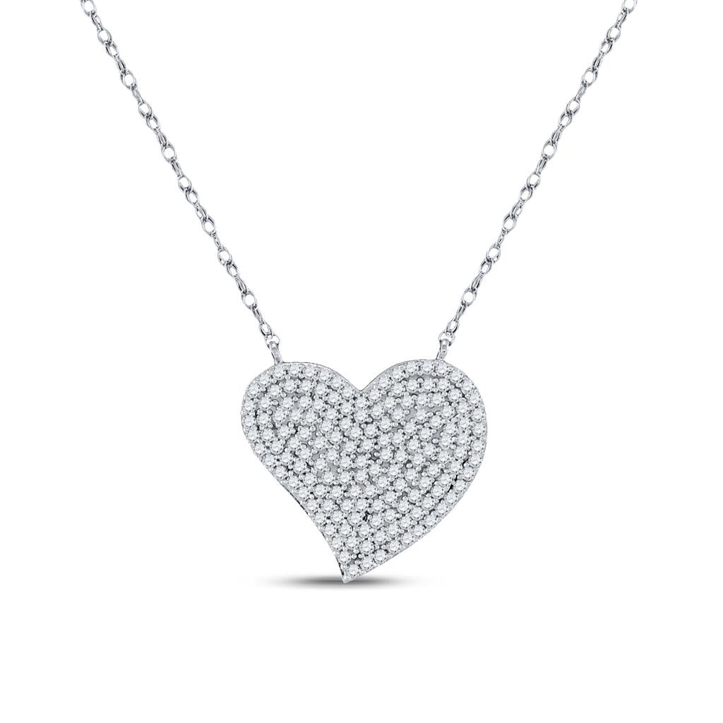 14k White Gold Round Diamond Heart Necklace 1/3 Cttw