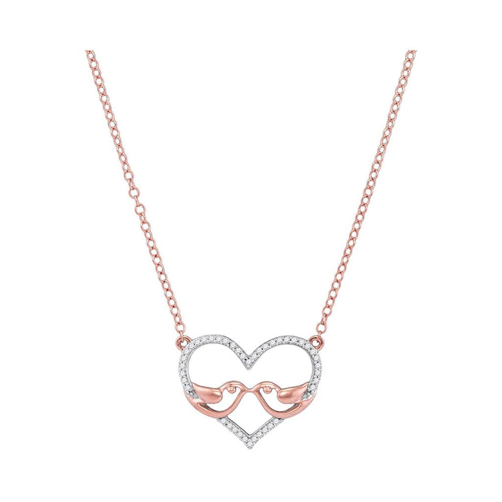 10k Rose Gold Round Diamond Bird Heart Pendant Necklace 1/8 Cttw