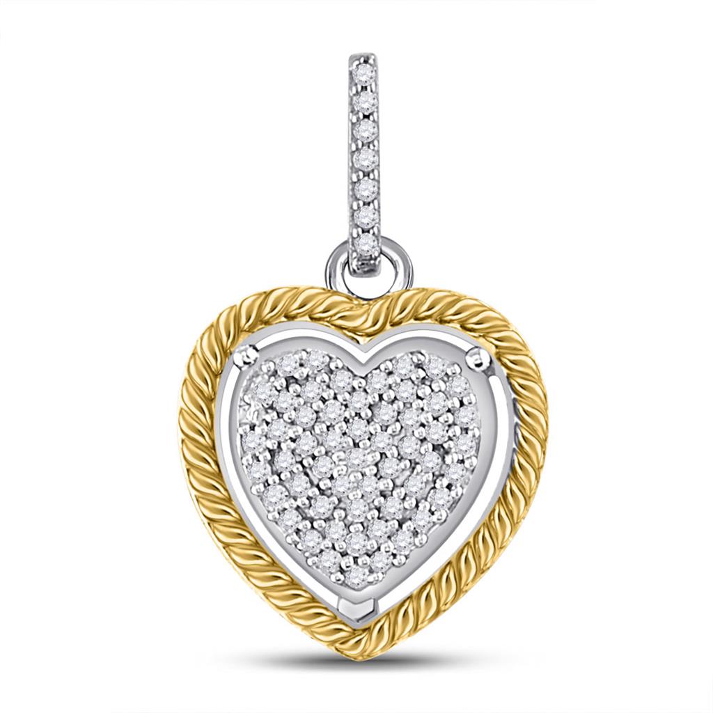 10k Two-tone Gold Round Diamond Rope Heart Pendant 1/12 Cttw