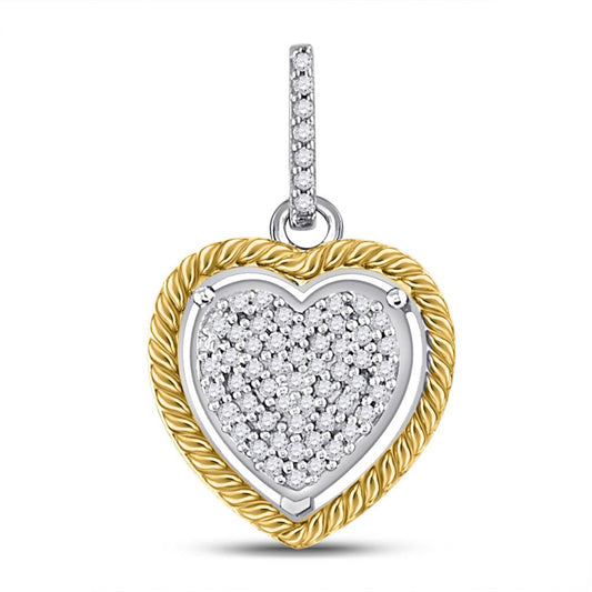 10k Two-tone Gold Round Diamond Rope Heart Pendant 1/12 Cttw