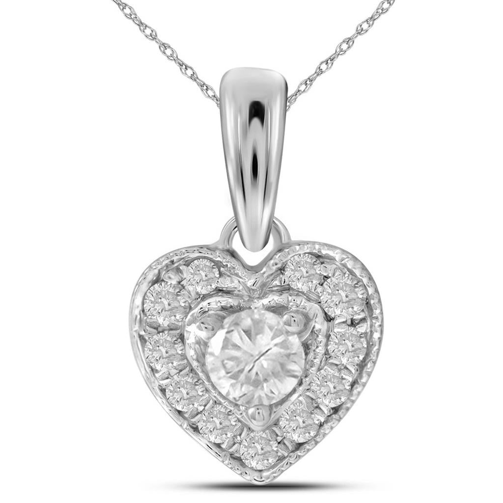 14k White Gold Round Diamond Solitaire Heart Pendant 1/4 Cttw