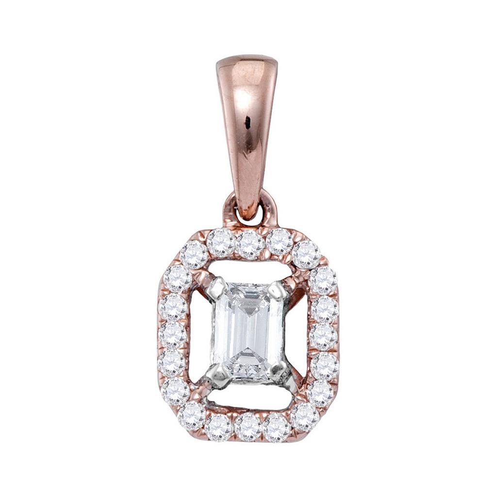 14k Rose Gold Emerald Diamond Solitaire Pendant 1/4 Cttw