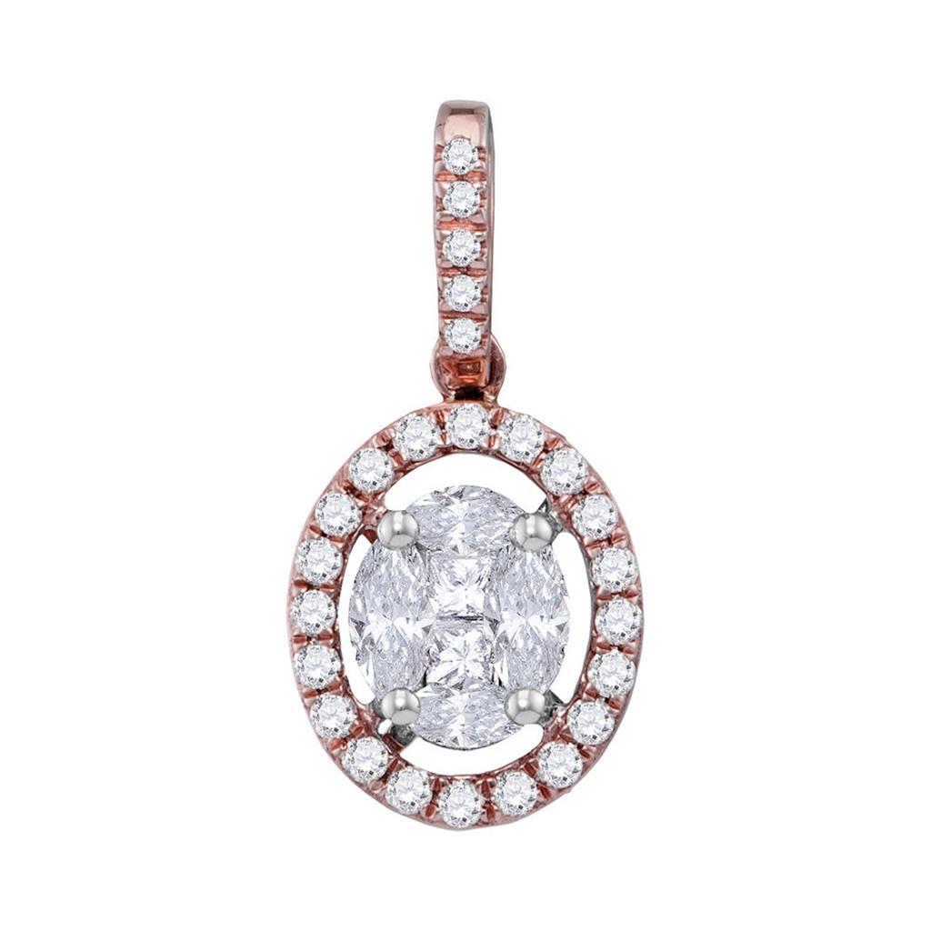 14k Rose Gold Marquise Diamond Oval Pendant 1/2 Cttw