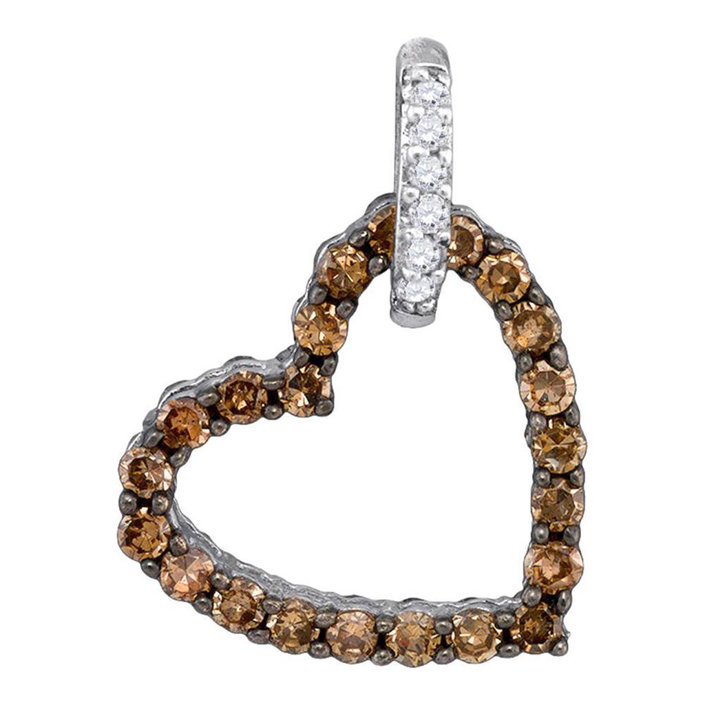 14k White Gold Brown Round Diamond Heart Pendant