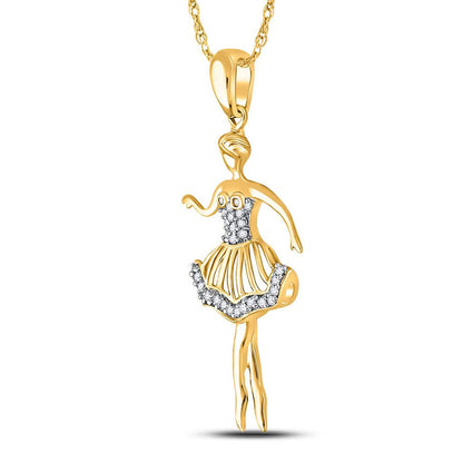10kt Yellow Gold Round Diamond Ballerina Dancer Fashion Pendant 1/10 Cttw