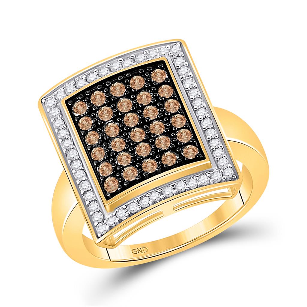 10k Yellow Gold Brown Diamond Rectangle Cluster Ring 1 Cttw