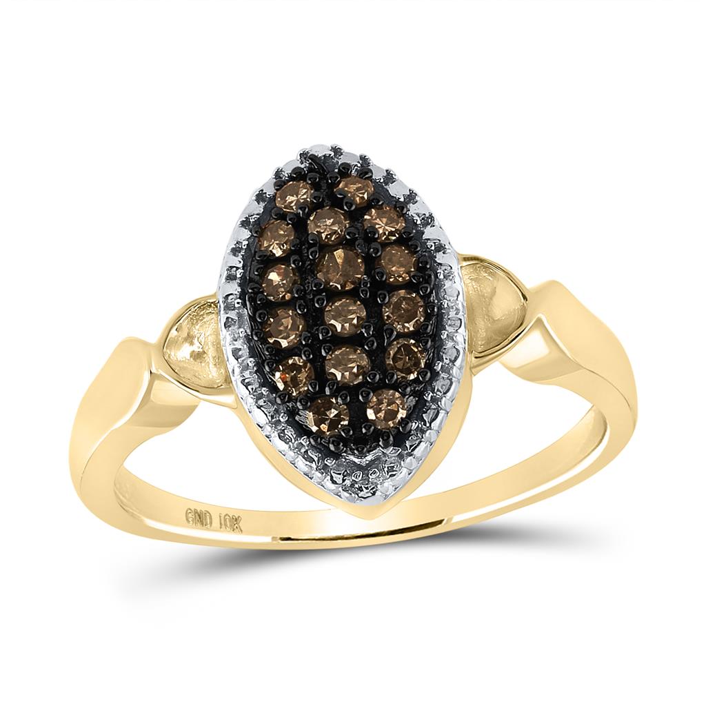 10k Yellow Gold Round Brown Diamond Oval Cluster Ring 1/5 Cttw
