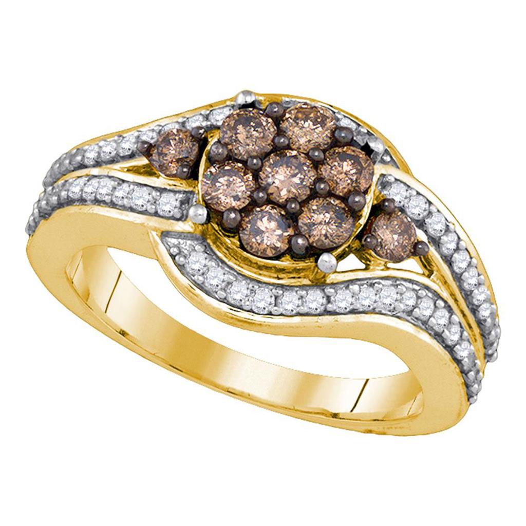 10k Yellow Gold Brown Cluster Diamond Fancy Cocktail Woven Inspired Ring