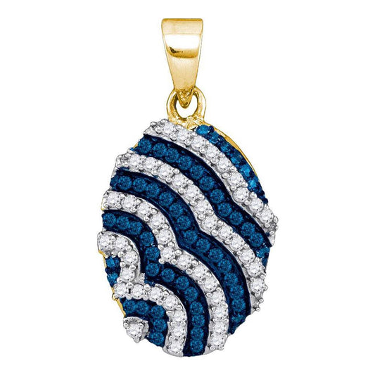 10k Yellow Gold Round Diamond Striped Oval Pendant 1/3 Cttw