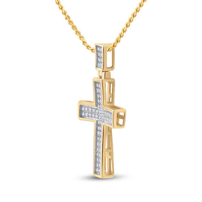 10k Yellow Gold Round Diamond Cross Pendant 1/6 Cttw
