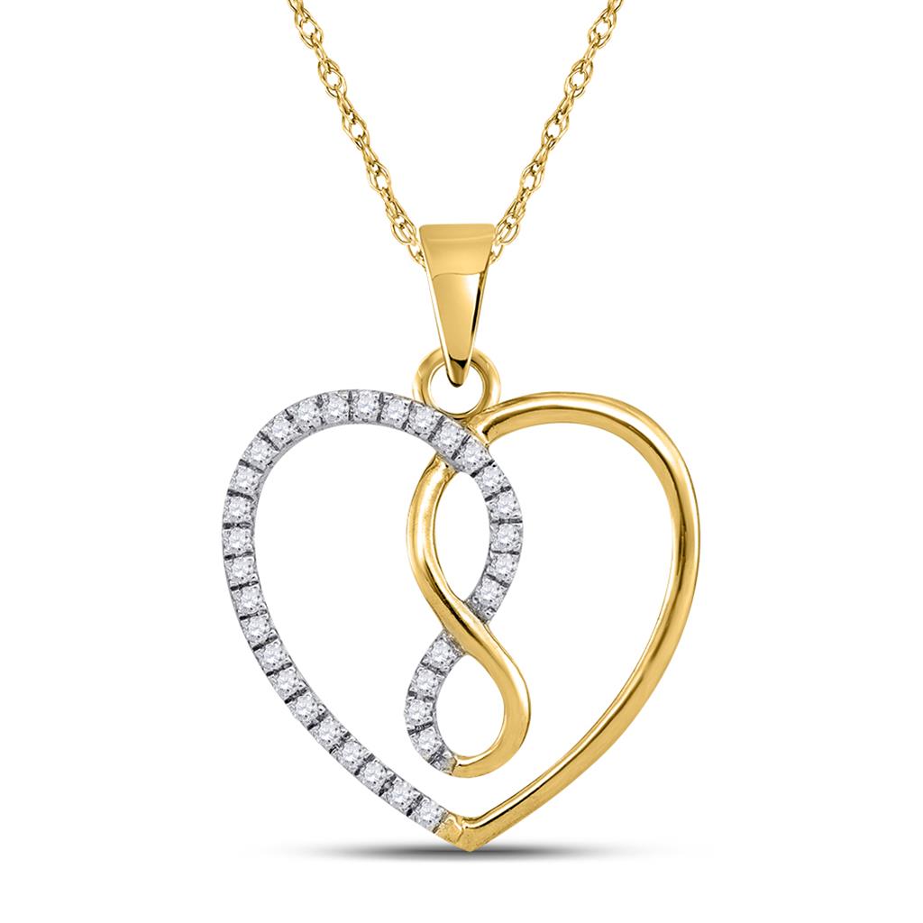 10k Yellow Gold Round Diamond Infinity Heart Pendant 1/8 Cttw