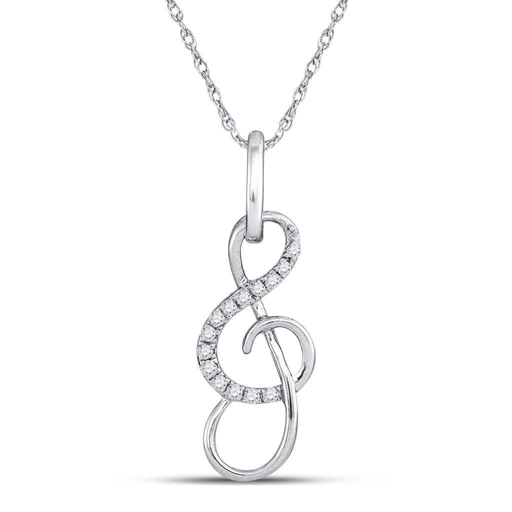 14k White Gold Round Diamond Treble Clef Music Note Pendant 1/10 Cttw