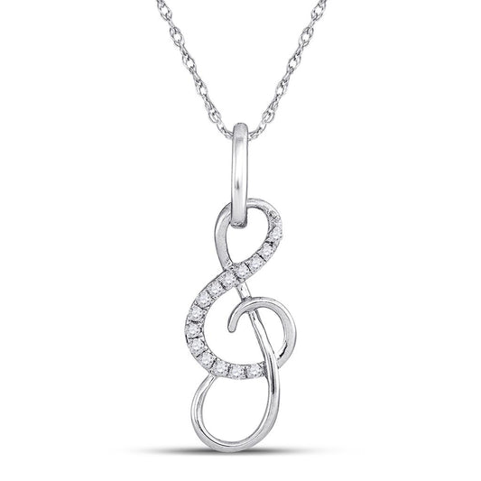14k White Gold Round Diamond Treble Clef Music Note Pendant 1/10 Cttw