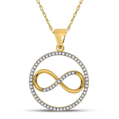 10k Yellow Gold Round Diamond Infinity Circle Pendant 1/4 Cttw