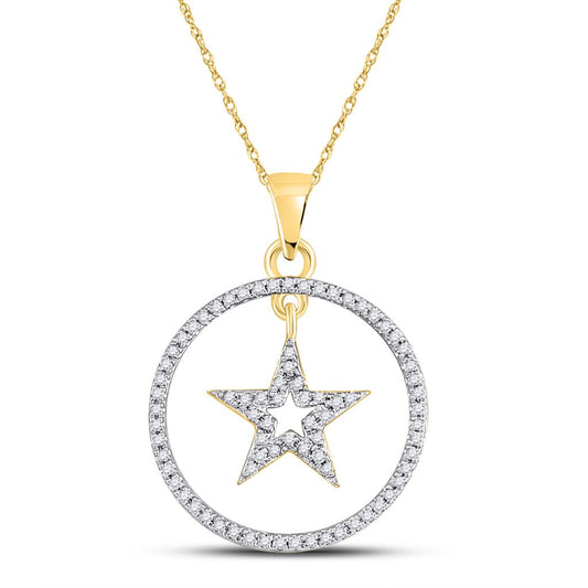 10k Yellow Gold Round Diamond Circle Dangling Star Pendant 1/4 Cttw