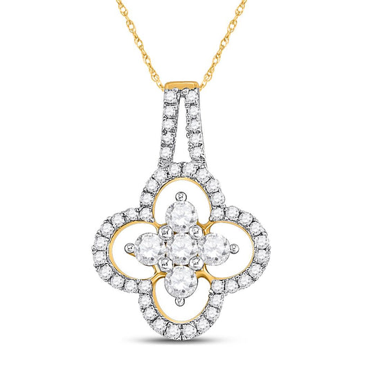 10k Yellow Gold Round Diamond Clover Fashion Pendant 1/2 Cttw