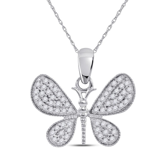 14k White Gold Round Diamond Butterfly Bug Wings Pendant 1/3 Cttw