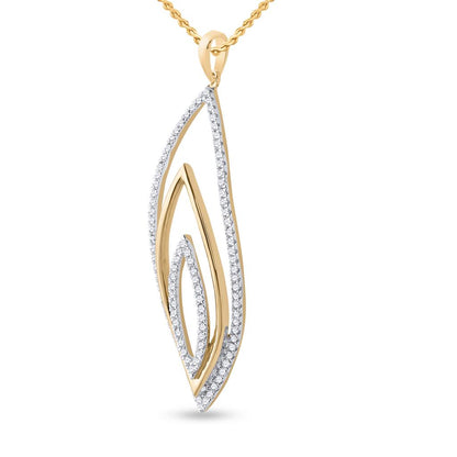 10k Yellow Gold Round Diamond Oblong Oval Pendant 1/3 Cttw