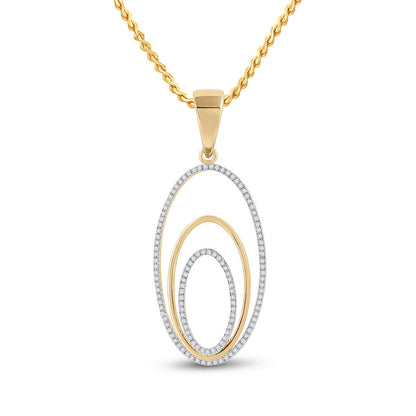 10k Yellow Gold Round Diamond Triple Nested Oval Pendant 1/3 Cttw