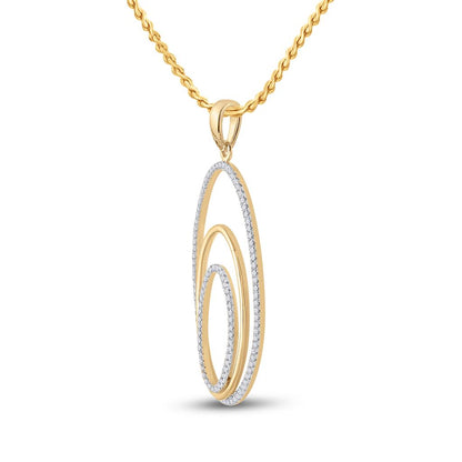 10k Yellow Gold Round Diamond Triple Nested Oval Pendant 1/3 Cttw