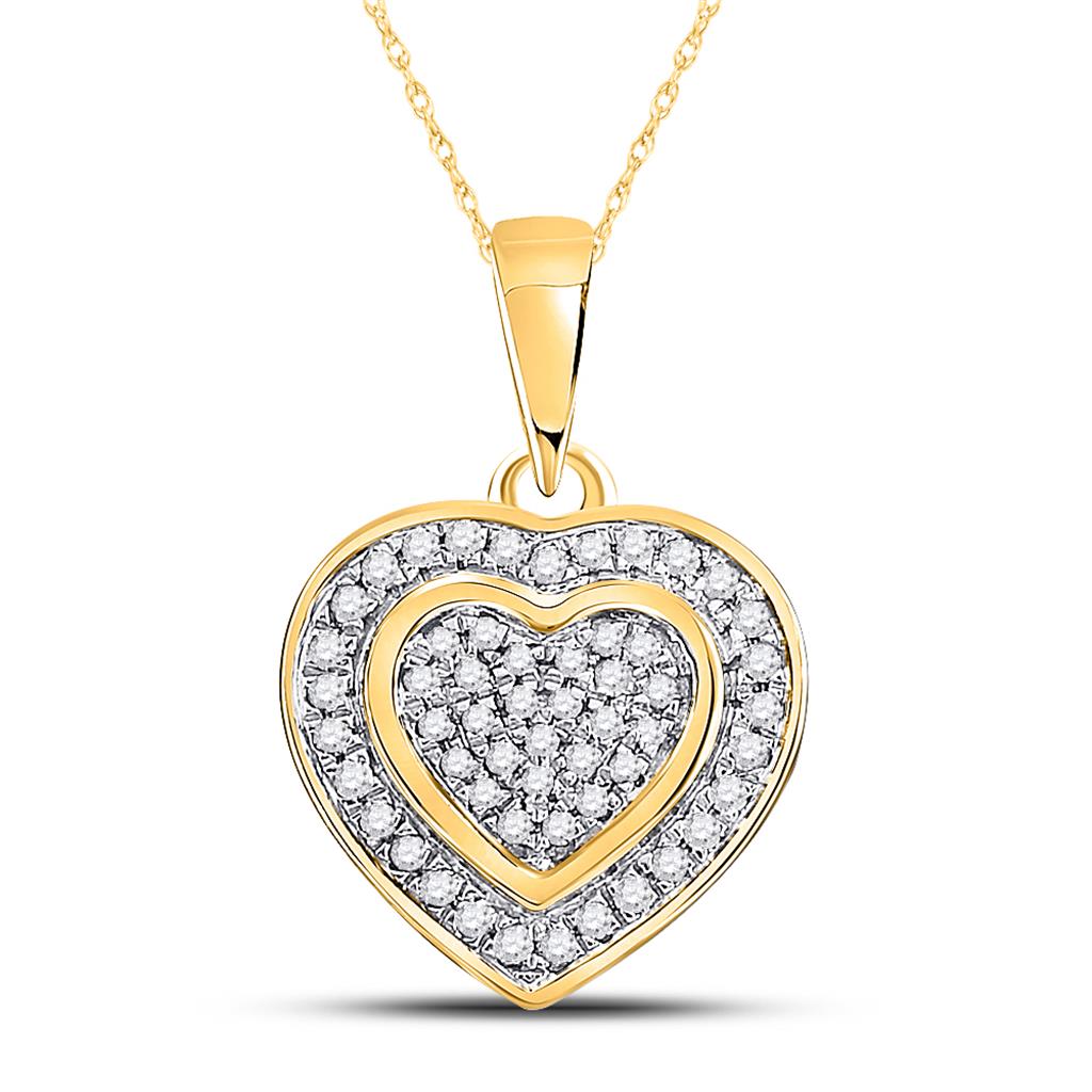 10k Yellow Gold Round Diamond Heart Pendant 1/5 Cttw