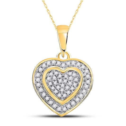 10k Yellow Gold Round Diamond Heart Pendant 1/5 Cttw