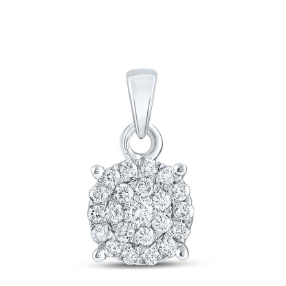 14k White Gold Round Diamond Cluster Pendant 1/4 Cttw