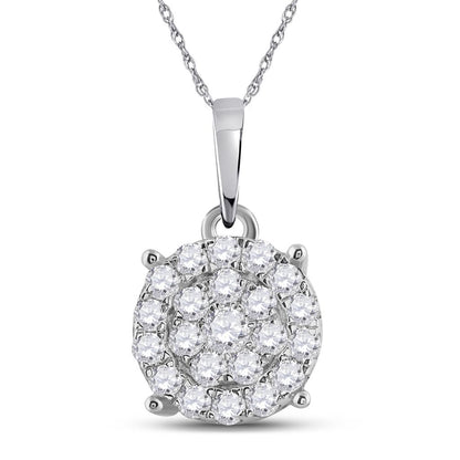 14k White Gold Round Diamond Cluster Pendant 1-1/2 Cttw