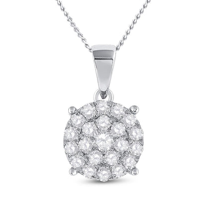 14k White Gold Round Diamond Cluster Pendant 2 Cttw