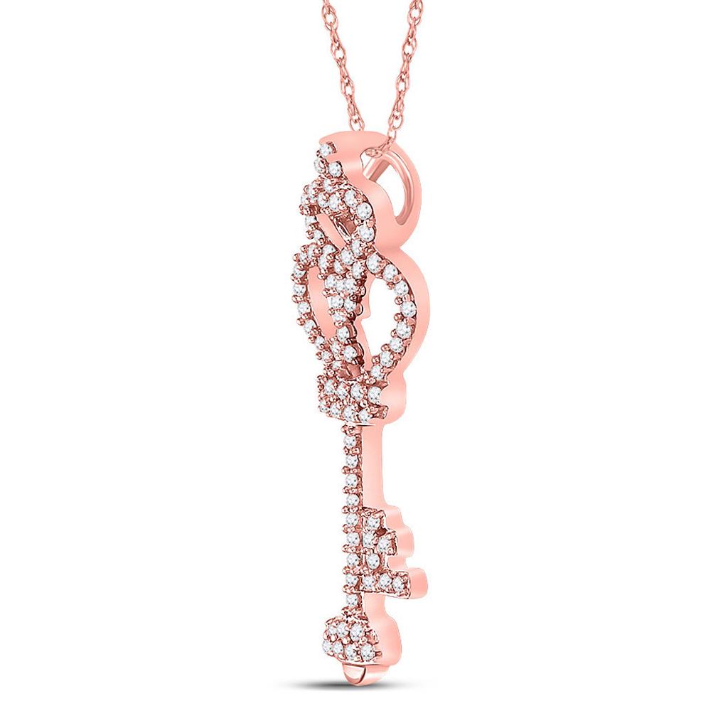 10k Rose Gold Round Diamond Trefoil Heart Key Pendant 1/5 Cttw