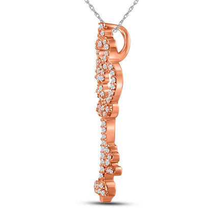 10kt Rose Gold Round Diamond Trefoil Key Pendant 1/5 Cttw