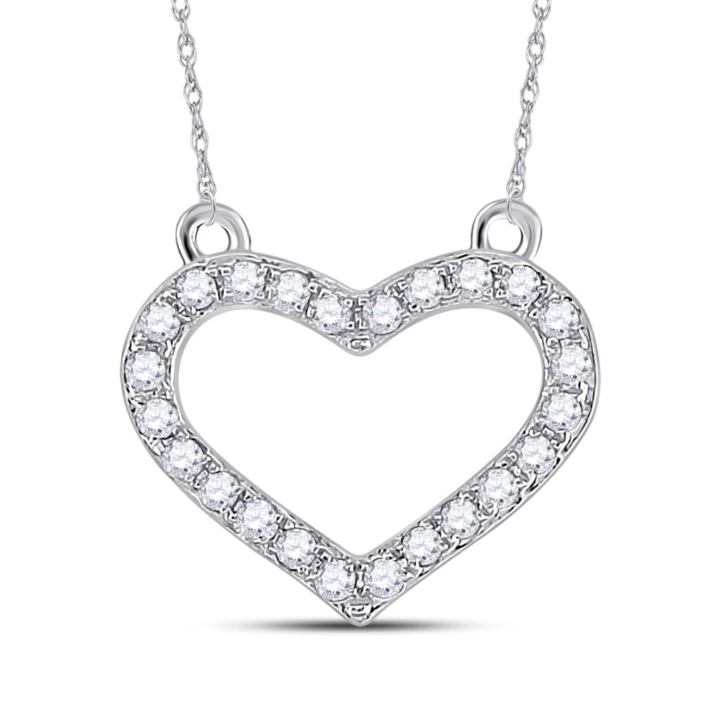 Sterling Silver Round Diamond Heart Pendant Necklace 1/6 Cttw