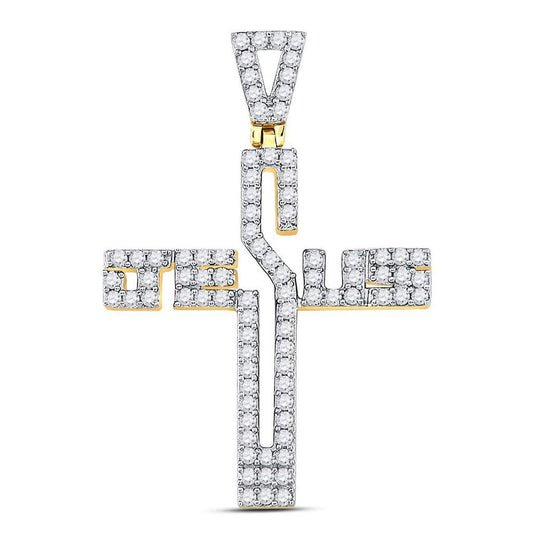 10kt Yellow Gold Round Diamond Jesus Cross Charm Pendant 3/4 Cttw