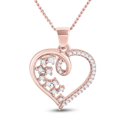 10k Rose Gold Round Diamond Scattered Heart Pendant 1/8 Cttw
