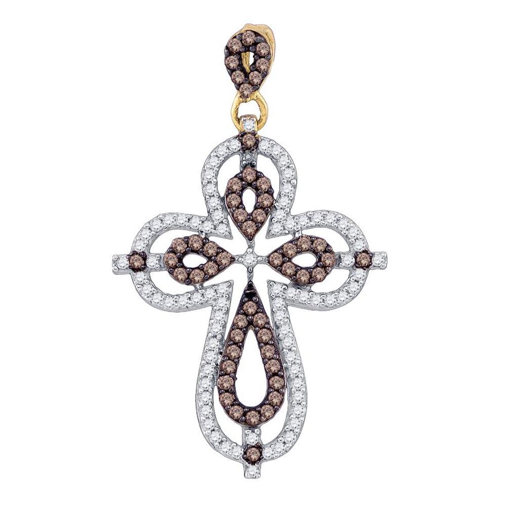 10k Yellow Gold Round Brown Diamond Cross Pendant 1/2 Cttw
