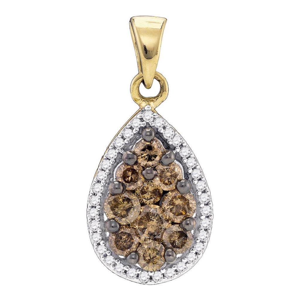 10k Yellow Gold Round Brown Diamond Teardrop Pendant 3/4 Cttw