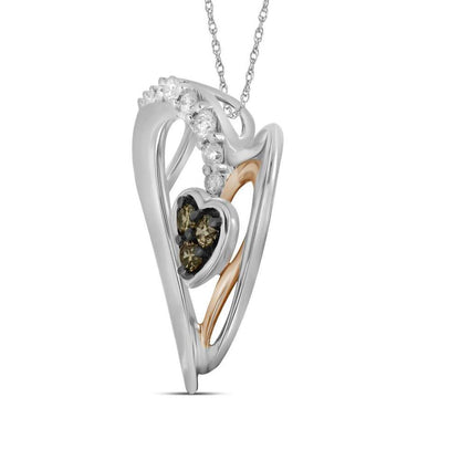 10k Two-tone Gold Round Brown Diamond Heart Pendant 1/8 Cttw