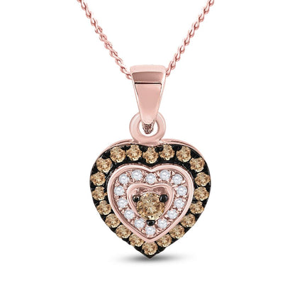 10k Rose Gold Round Brown Diamond Heart Pendant 1/3 Cttw
