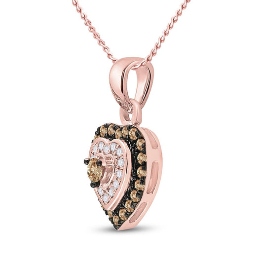 10k Rose Gold Round Brown Diamond Heart Pendant 1/3 Cttw