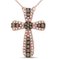 14k Rose Gold Round Brown Diamond Cross Necklace 1/3 Cttw