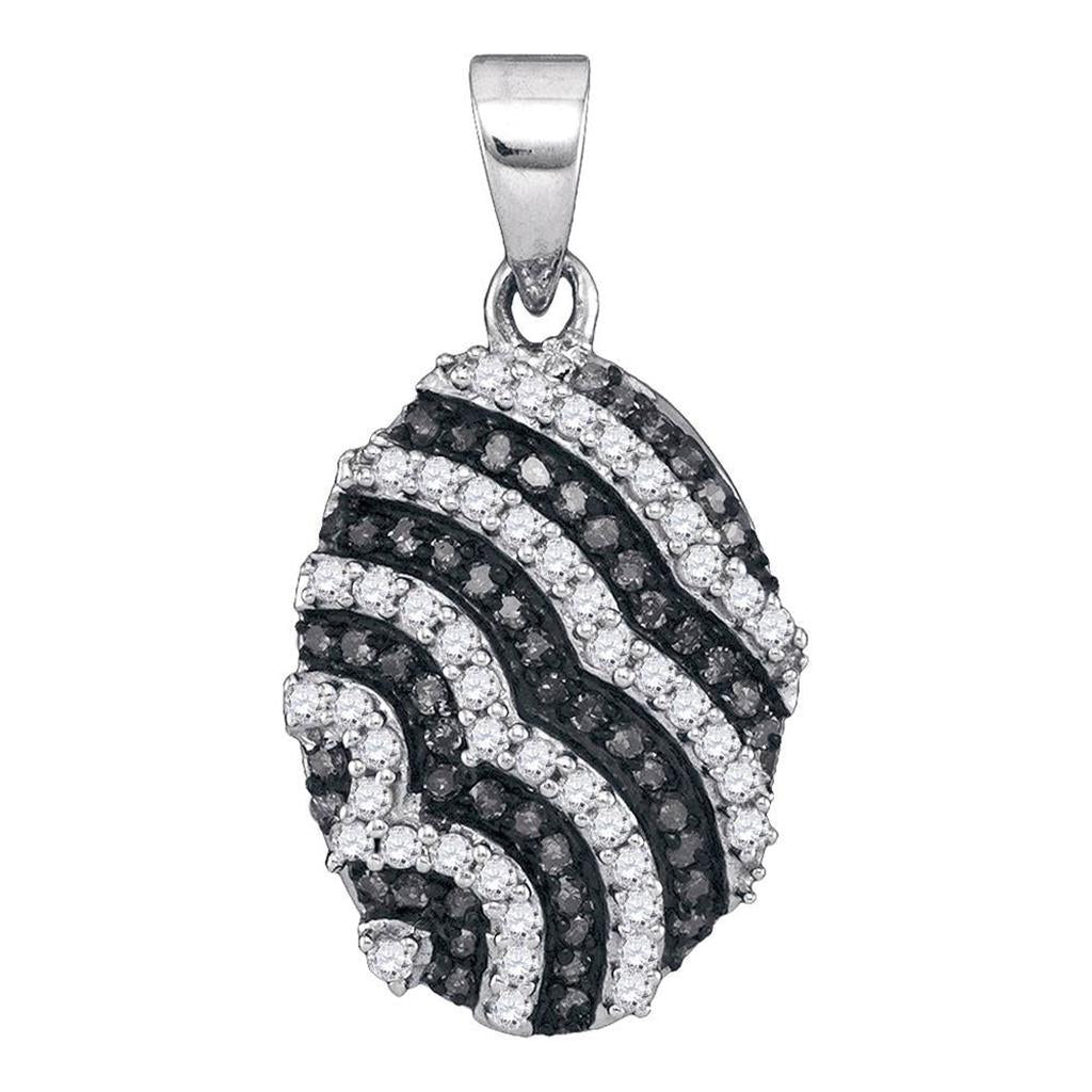 14k White Gold Round Black Diamond Oval Pendant 1/3 Cttw