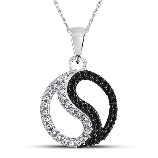 14k White Gold Black Diamond Ying Yang Circle Pendant 1/10 Cttw
