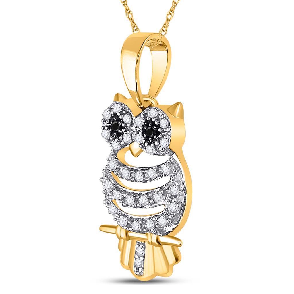 10k Yellow Gold Diamond Owl Pendant 1/6 Cttw
