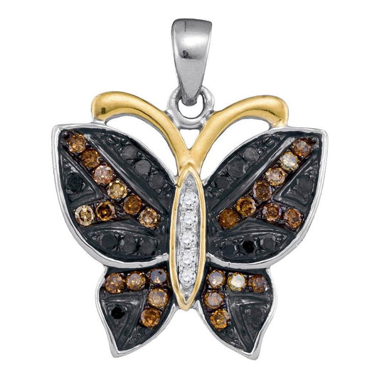 14k White Gold Black Diamond Butterfly Bug Pendant 1/3 Cttw